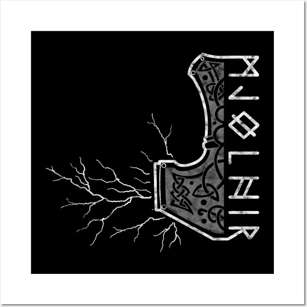 The hammer of Thor with lightning - Mjolnir Wall Art by Modern Medieval Design